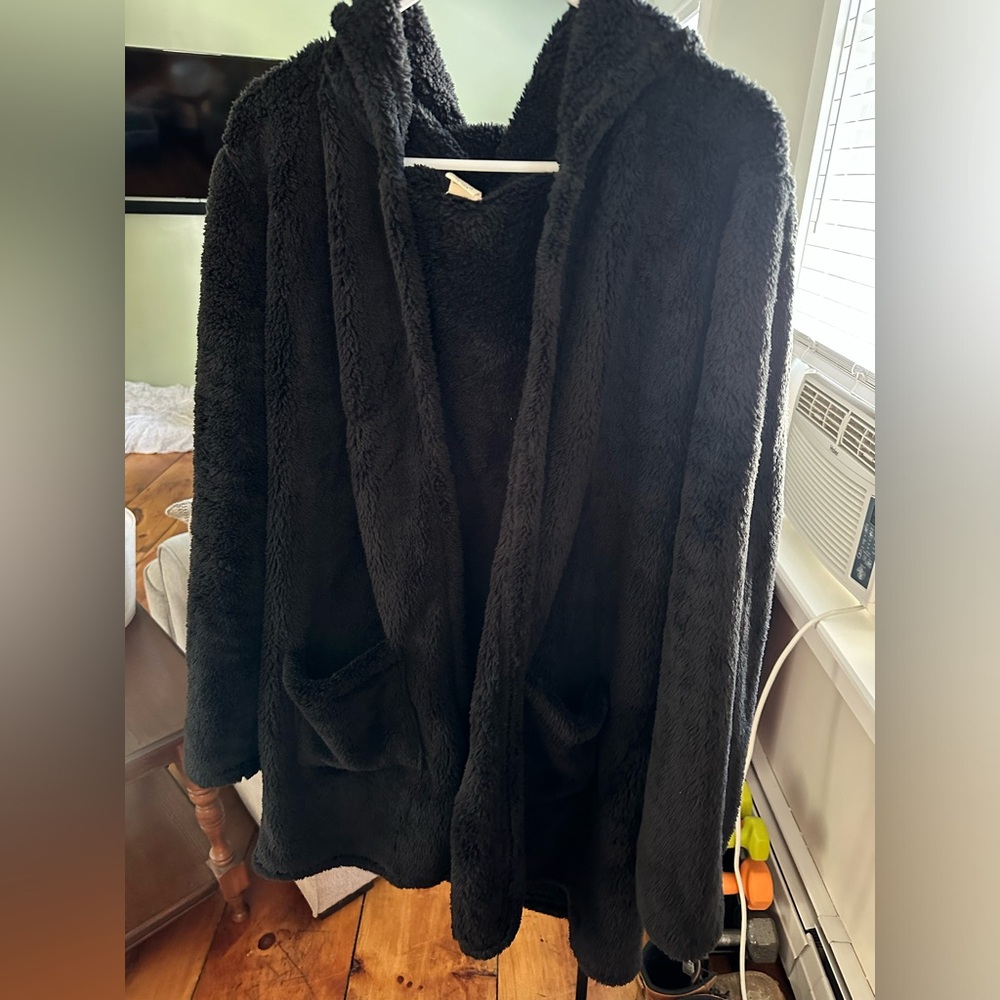 Plush soft snuggy/open coat with hood